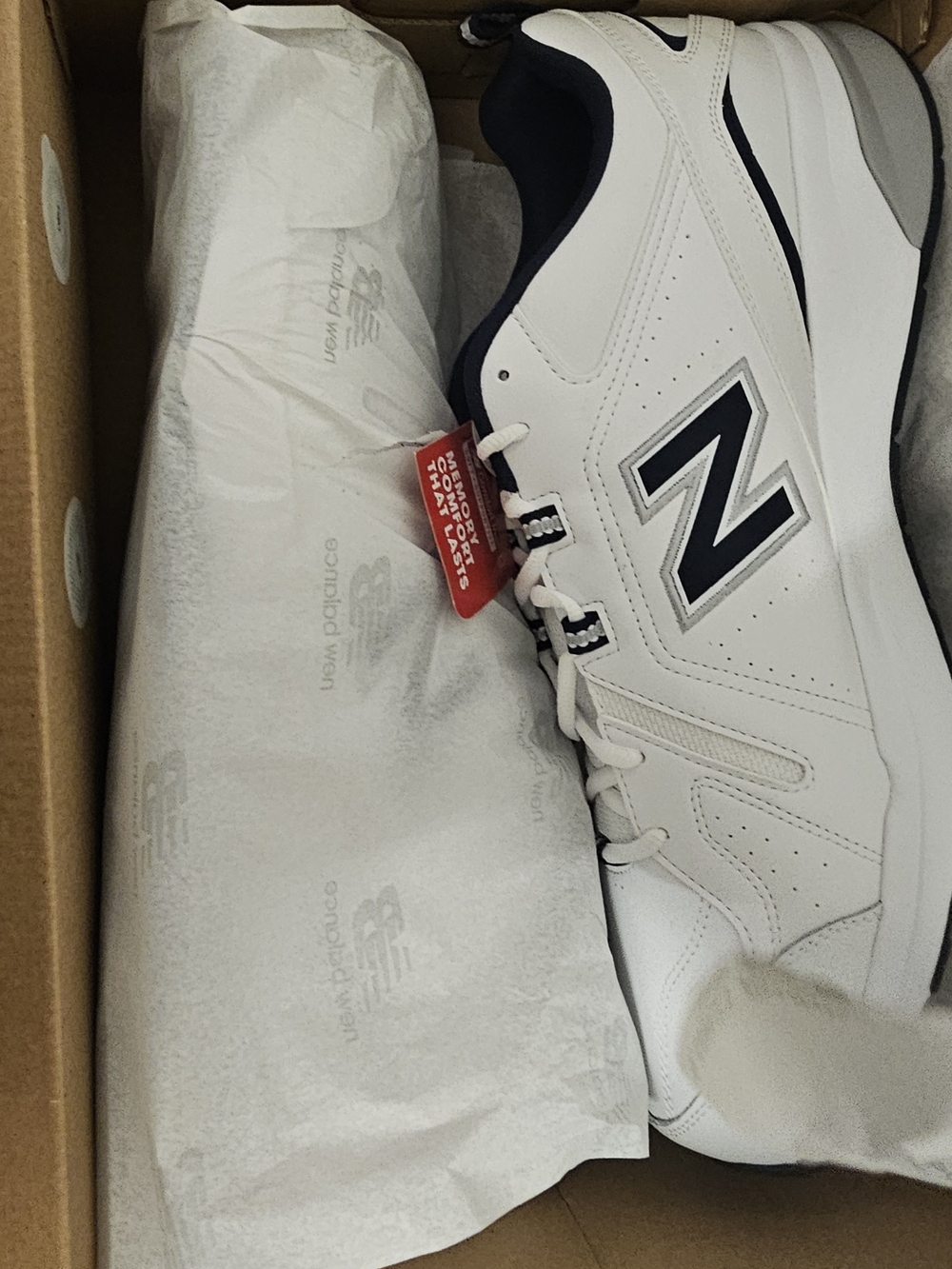 New Balance Men's White Navy Leather Athletic Sneakers
